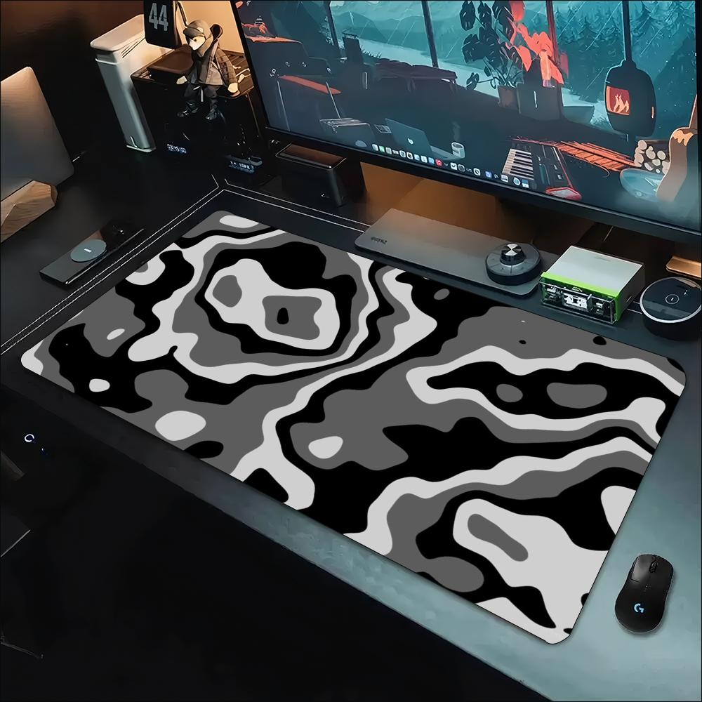 Work Desk Home Setup - بساط مكتب رمادي أبيض بطبعة تيرابورية